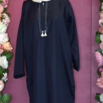 Navy Blue Self Print Kurta