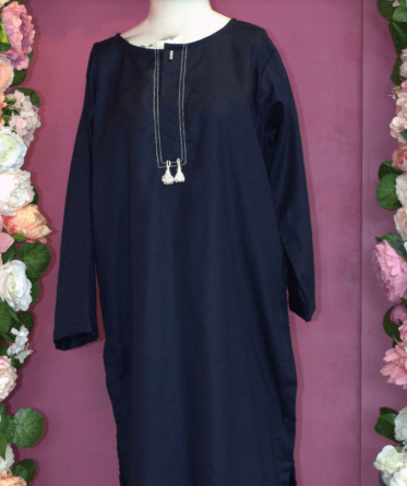 Navy Blue Self Print Kurta