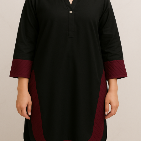 Black Self Print Kurta