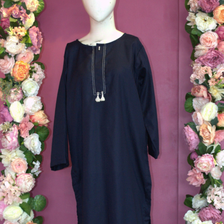 Navy Blue Self Print Kurta