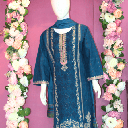 Blue Suit and Printed Dupatta- 3 Piece Suit